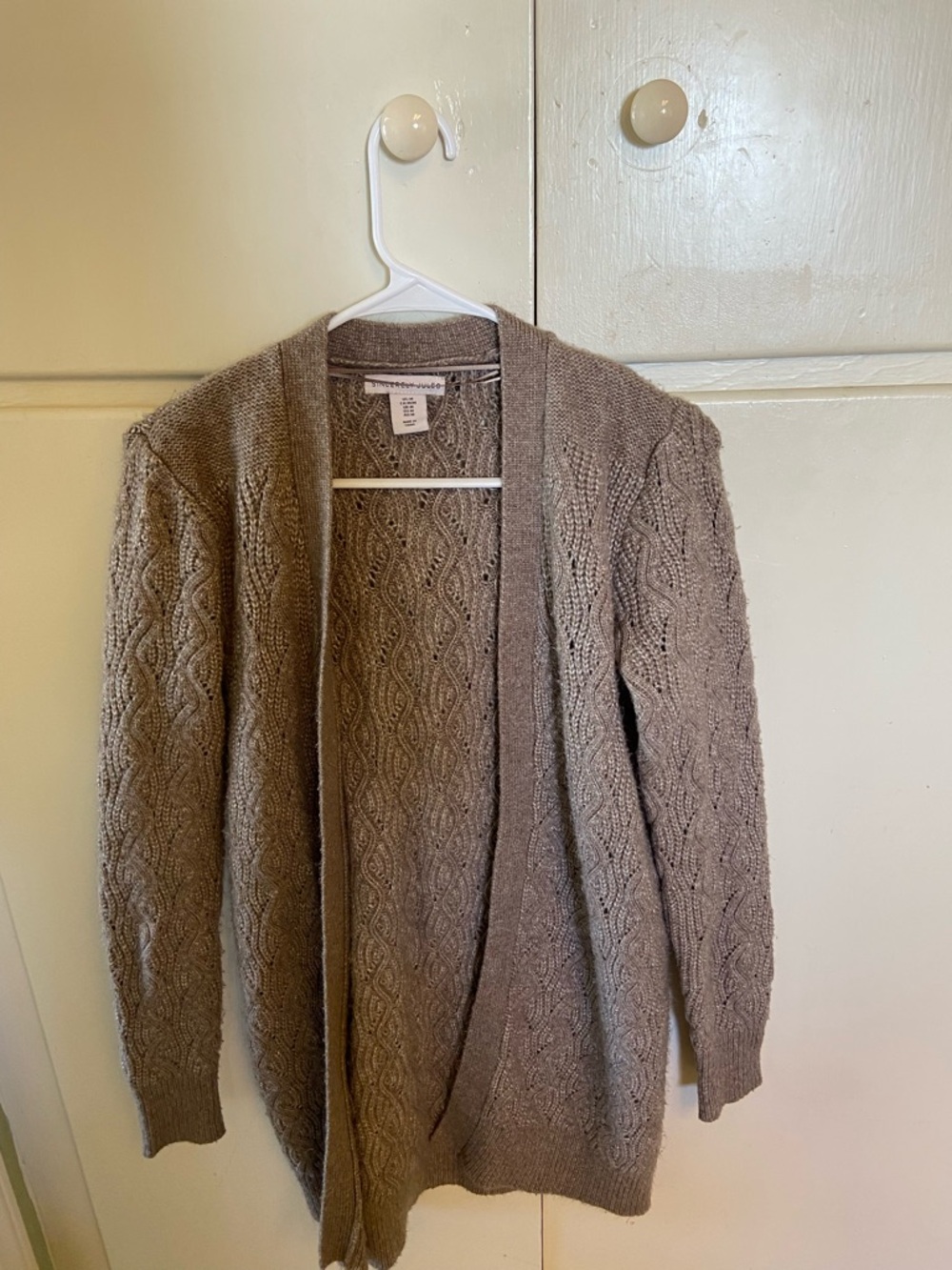 Sincerly Jules Taupe Cable Open-Front Cardigan